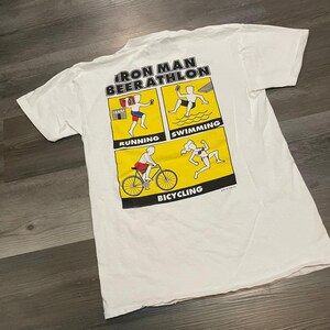 Vintage 1996 Iron Man Beerathlon T-shirt pour homme blanc moyen Joe Blow T's Delta image 4