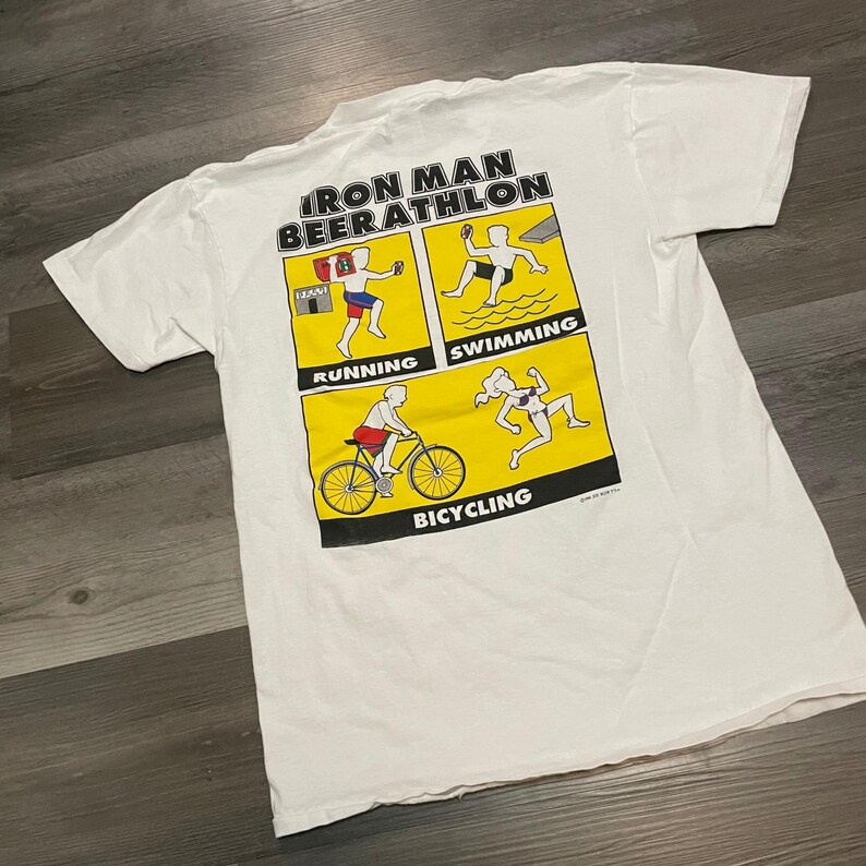 Vintage 1996 Iron Man Beerathlon T-shirt pour homme blanc moyen Joe Blow T's Delta image 4