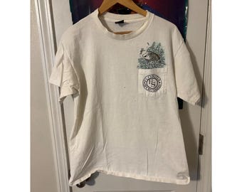 Camiseta de pesca Vintage Florida Sportsman para hombre, talla grande, blanca, con costura simple, para lubina.