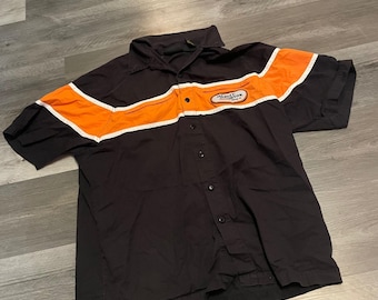 Camisa Harley Davidson Racing Masculina Tamanho Médio Preta e Laranja com Botões