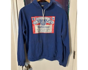 Sudadera con capucha vintage Budweiser para hombre, talla XL, color azul, Carolina Pacific, Rey de las Cervezas de los 80.
