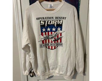 Vintage 90s Operation Desert Storm Support Our Troops Sweatshirt White XL USA