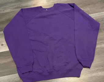 Vintage Blank Purple Crewneck Sweatshirt Raglan Sleeve Fleece Pullover Mens L