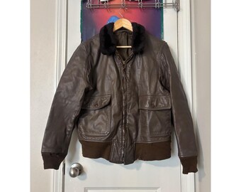Chaqueta de vuelo G-1 vintage de cuero marrón, estilo bomber aviador de la era de Vietnam, marca Scovill, para hombre.