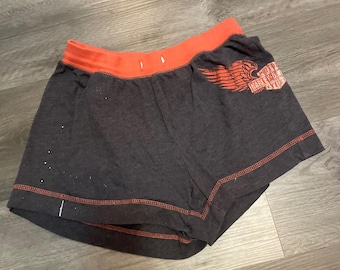 Harley Davidson Womens Gray Orange Lounge Shorts Winged Logo Size M y2k