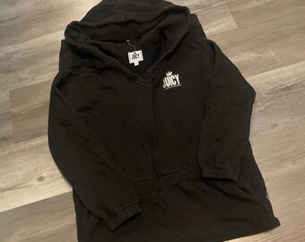 Juicy Couture dames zwarte romper met rits en capuchon en logo, medium