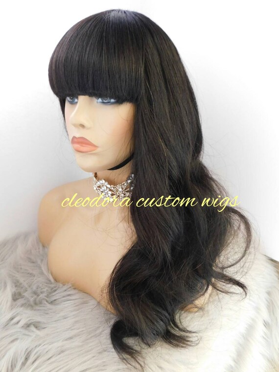 Elegant 26 Inch Jet Dark Black Long Straight Layered Wig Fringe