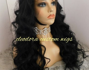 Handmade Black Loose Wave Wig: 22" Cambodian Virgin Hair 13x4 Lace Front