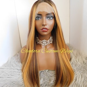 Wig Kendal/Luxury Synthetic Wig/Straight Golden Blonde wig with highlights /Wig Length 18inches /Fits Head Size 21-23”