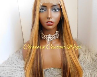 Golden Blonde Highlight Wig: 18" Straight Synthetic Hair, Fits 21-23" Head