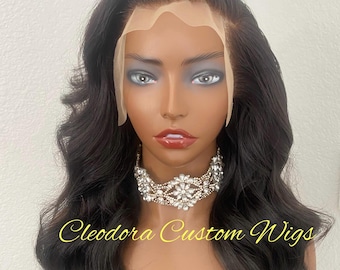 Handmade Raw Cambodian Virgin Human Hair Wig: 13x4 Lace Frontal, Bodywave, 12 inch
