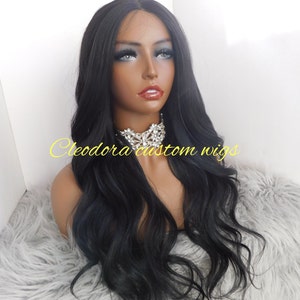 Wig Janet 1/Machine Sewn Luxury Synthetic Middle-part Wig/Ready to Ship /Wig Color Black   /Wig length 22/13*4 Lace front Wig