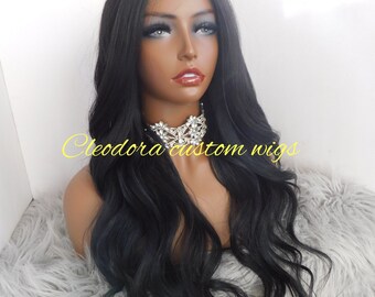Black Body Wave Wig: 22" Synthetic Yaki Hair, 13x4 Lace Front