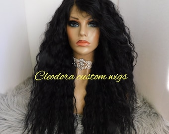 Black Deep Wave Wig: 26" Synthetic Hair, 13x4 Lace Front