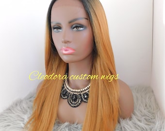 Honey Blonde Lace Front Wig: 18 inch Synthetic Hair, Middle Part