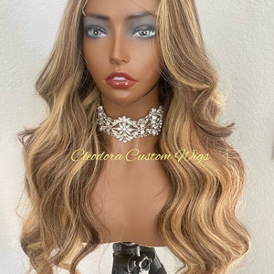 Wig Jane/Cambodian Human Hair/Ready to Ship/ Piano Custom Colored /Center-part/Wig Length 22” /Glueless 5x5 Lace closure Wig/Handmade wig