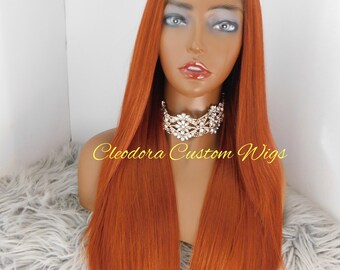 Copper Wig with Black Roots: 20" Synthetic Straight Hair Wig (Fits 21-23")