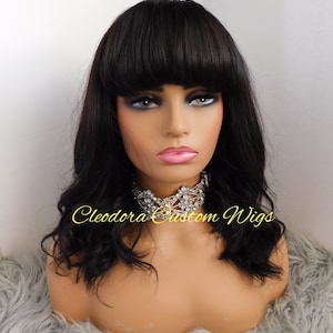 Wig Bella/Ready to Ship/Handmade Chinese Bangs Custom Wig/ Raw Cambodian Virgin Human Hair Custom colored/Wig length 12”/4*4 lace Closure
