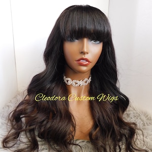 Wig Selena2/MADE TO ORDER /Handmade Chinese Bangs Custom Wig/ Raw Cambodian Virgin Human Hair Custom colored/Wig length 20”/5*5 lace Closure