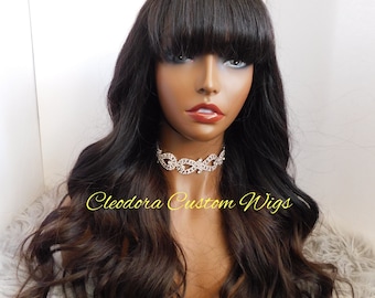 Handmade Bangs Wig: Raw Cambodian Virgin Human Hair, Brown Ombre, 20 Inch