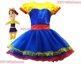 Inspired Bely Costume and Push Toy Show de Bely y Beto Kids Girl Birthday Costume Disfraz Bely y Peluche Nina Model A