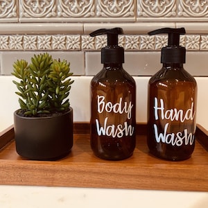 2 x Amber / Grey Refillable Plastic Pump Bottle | 300ml 500ml | Organisation | Stylish Bathroom / Kitchen | Hinch Inspired | Eco friendly