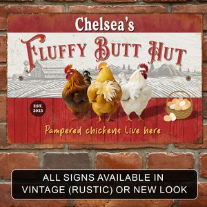 Personalized chicken coop sign; fluffy butt hut sign; personalized farm sign; chicken farm sign; vintage farm sign; farm fresh eggs