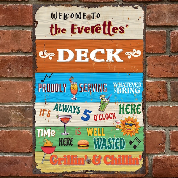 Personalized Deck Sign; custom patio sign; welcome to our deck sign; funny deck sign that displays deck rules; custom metal sign for deck