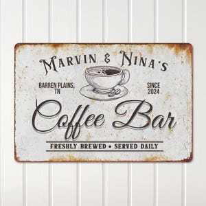 Vintage Coffee Bar Sign: Rustic Metal Decor for Kitchen or Café
