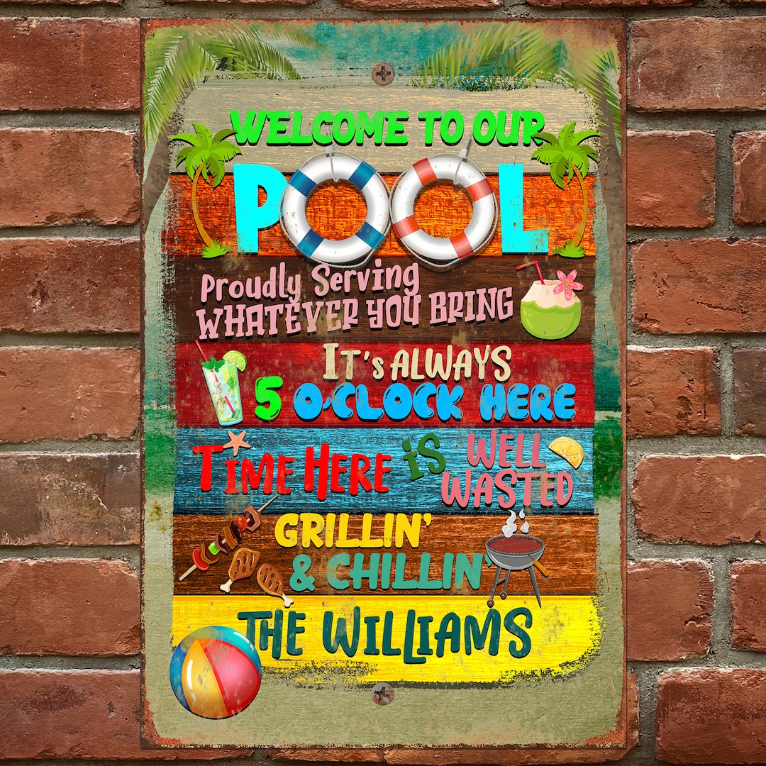 Lopuods Retro Pool Decor Funny Pool Rules Sign Vintage Tin Sign 12"x8" Perfect For Beach, Home, Bar, Pool Deck, And Backyard Walls Outdoor Pool