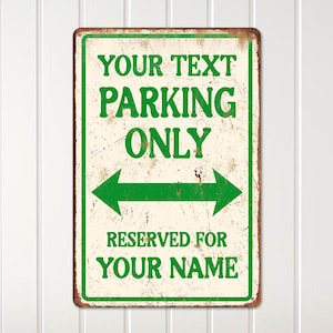 Custom Parking Sign with Personalized Name – Parking Reserved Metal Wall Decor, Outdoor Photo Sign, Vintage Art, Personalized Gift