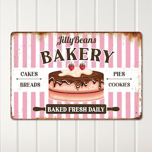 Personalized Gift for Baker; Metal Sign for Kitchen Decor; Custom Bakery Sign; Vintage Metal Sign with Name of Bakery; Rustic Metal Sign