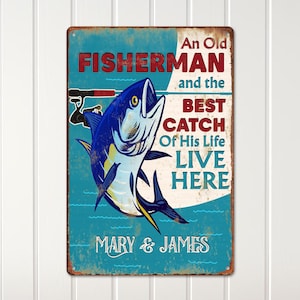 Personalized Fisherman Sign: Rustic Aluminum Photo Wall Art