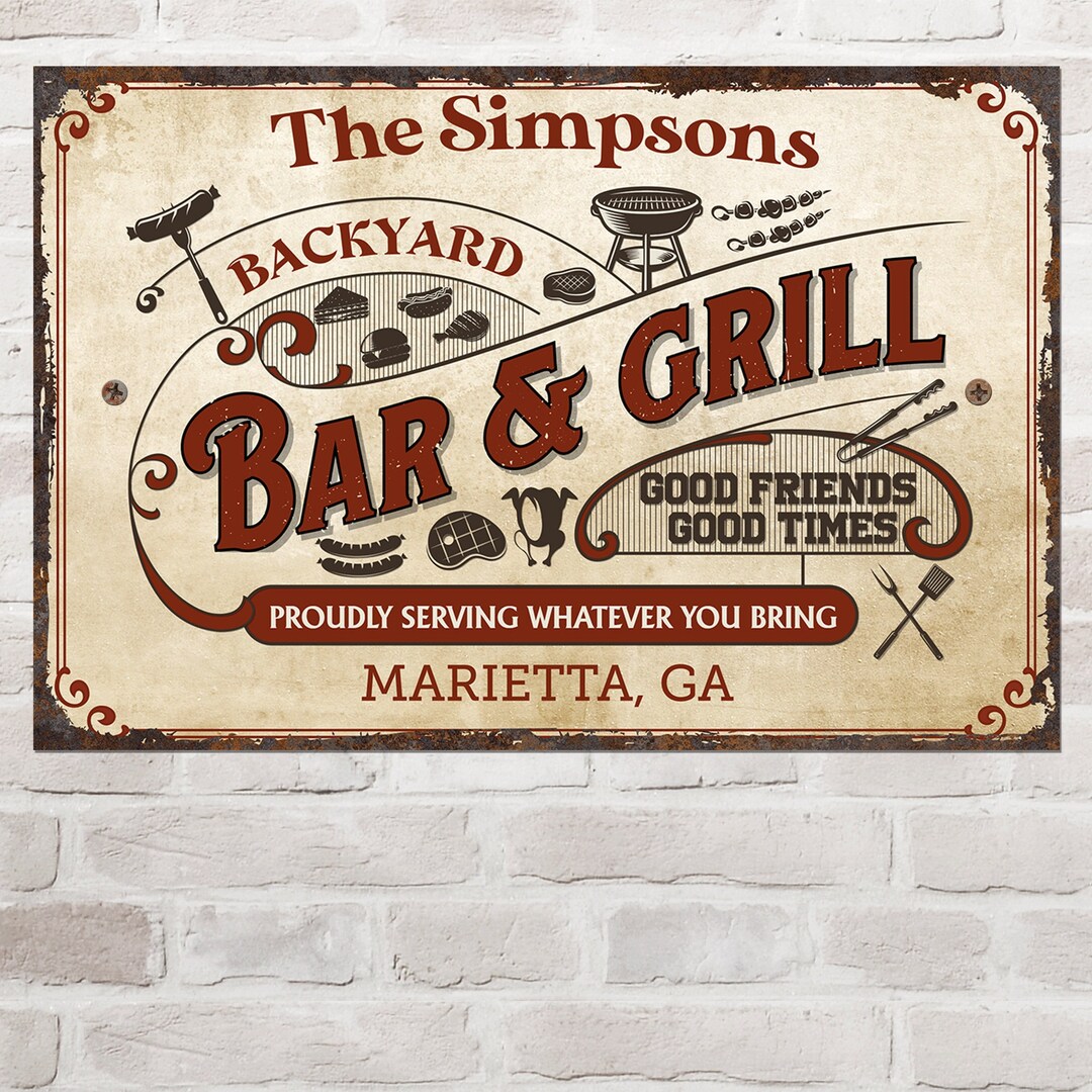Personalized Bar Sign Bar and Grill Sign Custom Bar Sign for Home