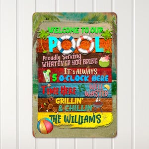 Funny Pool Rules Aluminum Sign – Customized Outdoor Wall Decor for Backyard, Large Metal Wall Art, Unique Personalized Gifts