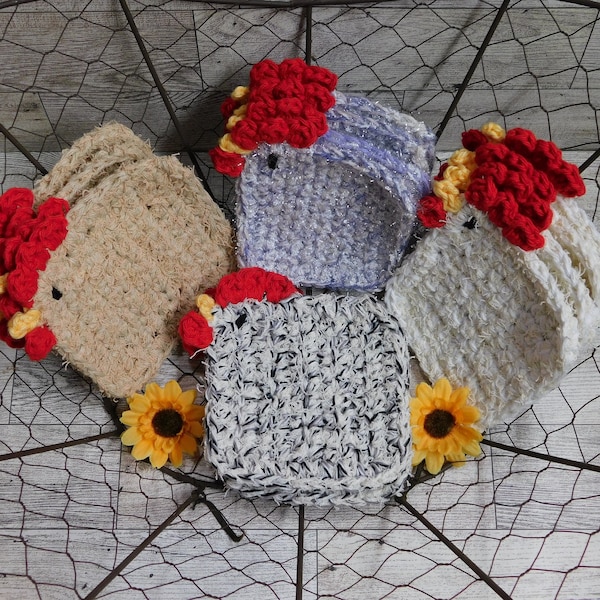 Crochet Kitchen Chicken Scrubby, Chicken scrubby, crochet scrubby, farmhouse kitchen, chicken decor,