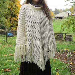 Crochet Granny Square Poncho: 1970s Style Boho Fringe