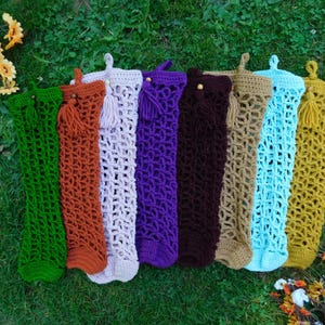 Crochet grocery bag holder, Kitchen storage, Boho Bag Saver