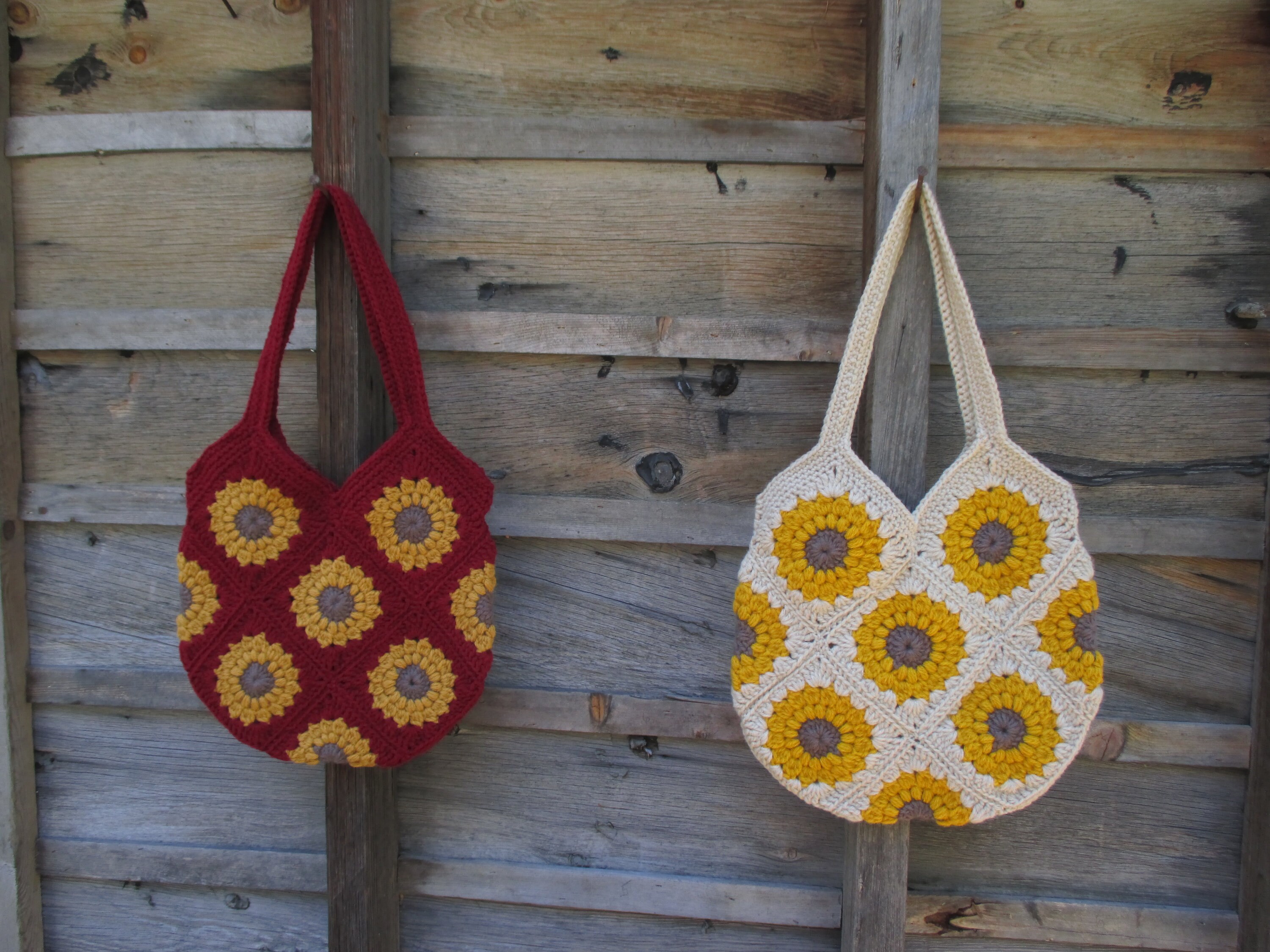 Crochet Sunflower Tote Bag purse sunflower granny square Boho
