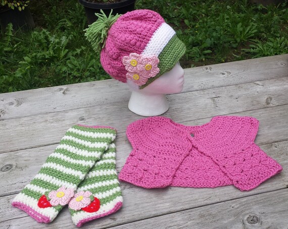 Crochet Strawberry Shortcake Set Hat 