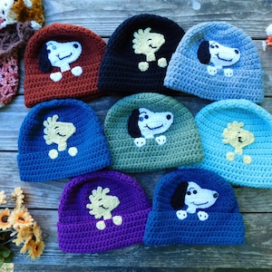 Crochet Snoopy & Woodstock Beanie: Removable Pom Pom Hat