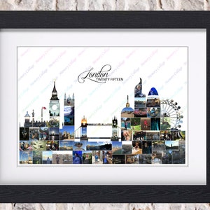 London Skyline Cityscape Photo Collage Wall Art Home Decor Digital Printable