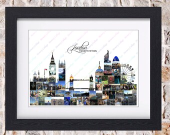 London Skyline Cityscape Photo Collage Wall Art Home Decor Digital Printable