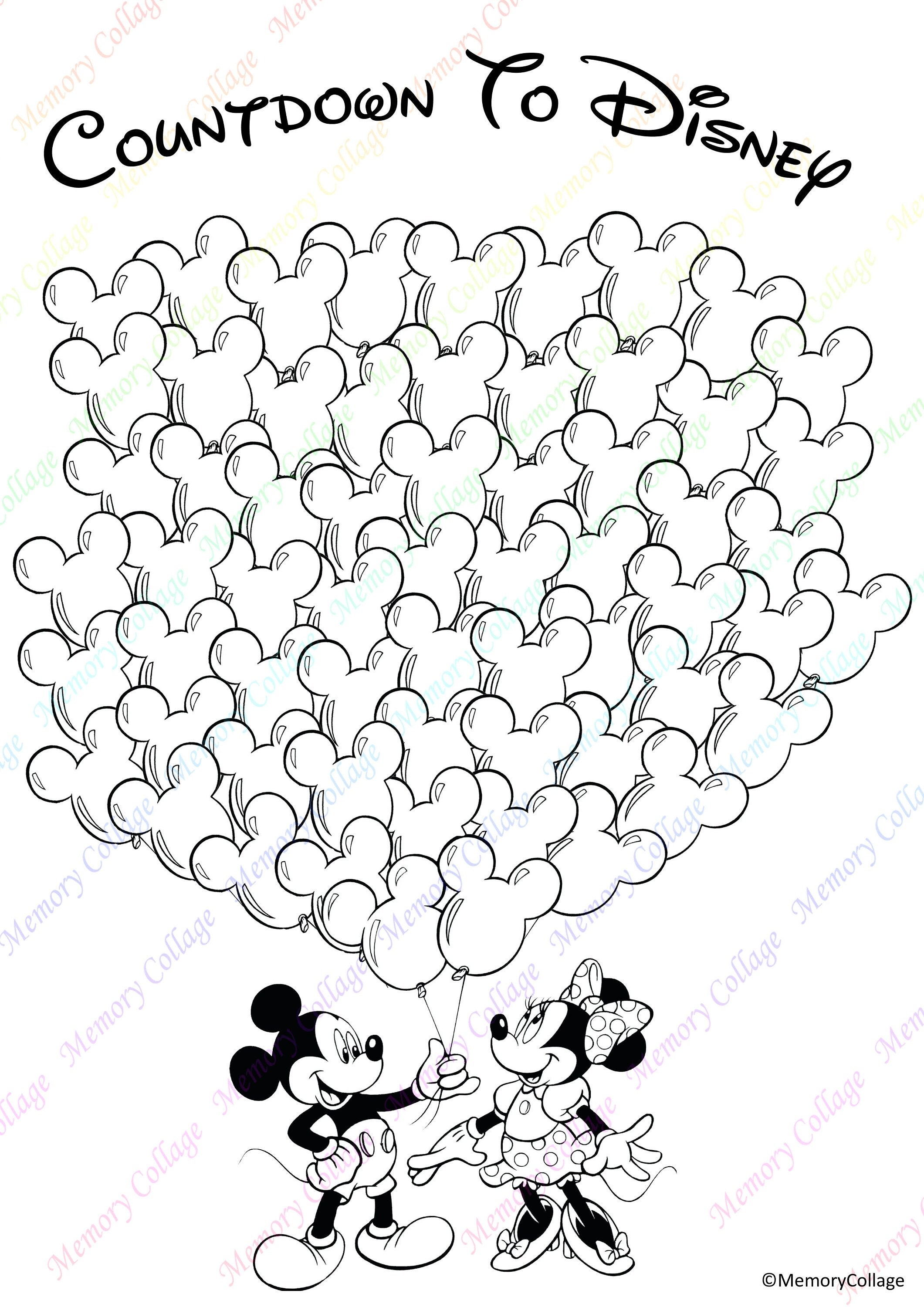 Mickey and Minnie Countdown Balloon Colouring Chart Digital - Etsy UK