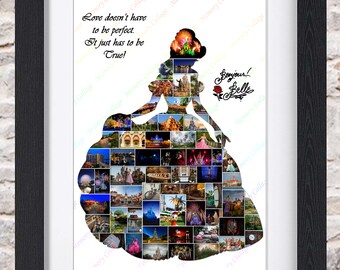 Belle Princess Disney Photo Collage Wall Art Home Decor Digital Printable
