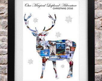Stag Lapland Finalnd Christmas Destination Photo Collage Wall Art Home Decor Digital Printable