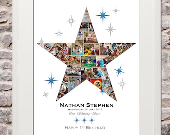 Shining Star (Boy or Girl) Photo Collage Wall Art Home Decor Digital Printable