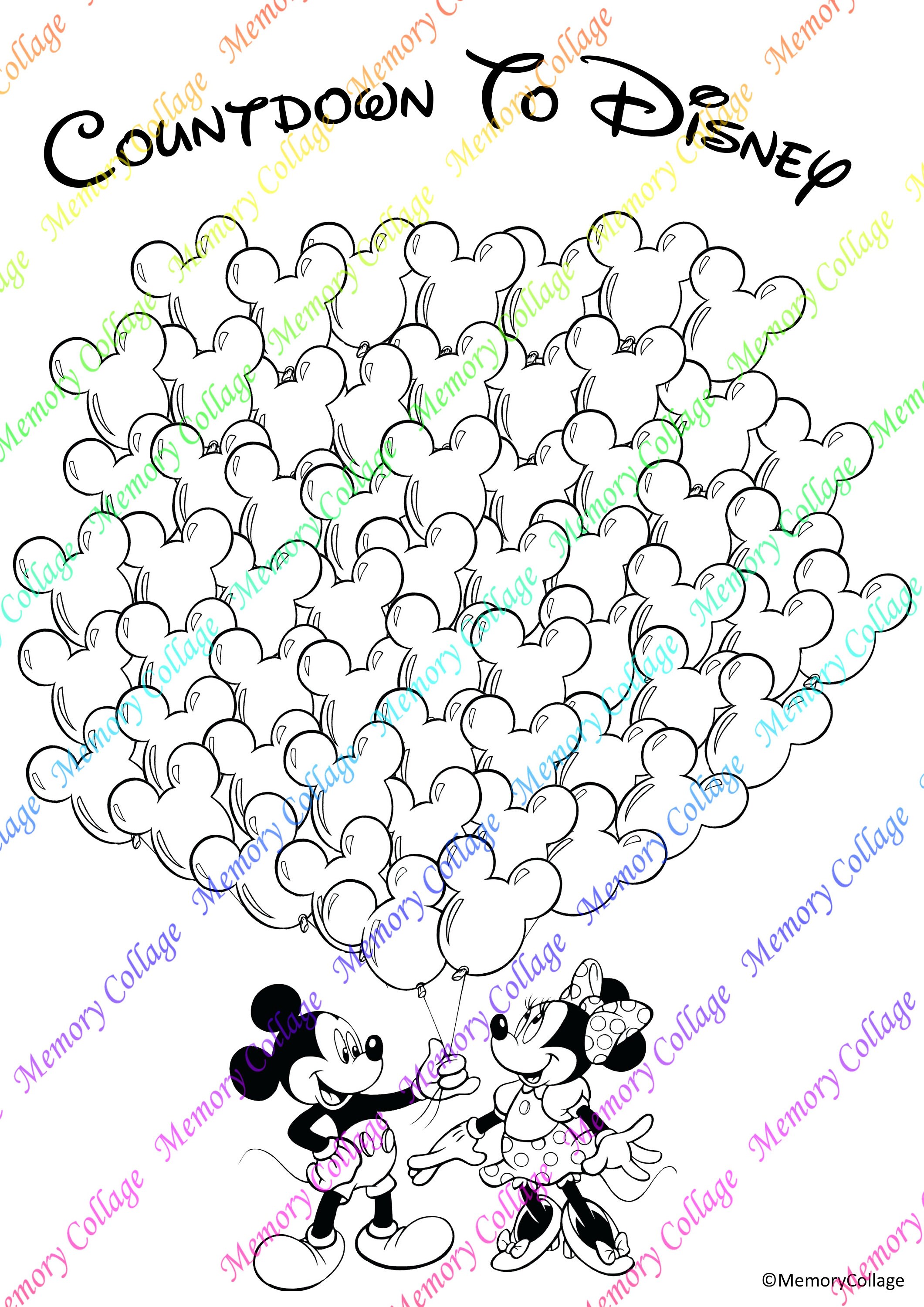 Mickey and Minnie Mouse Countdown to Disney Balloon Colouring | Etsy