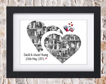 Wedding Double Heart Photo Collage Wall Art Home Decor Digital Printable