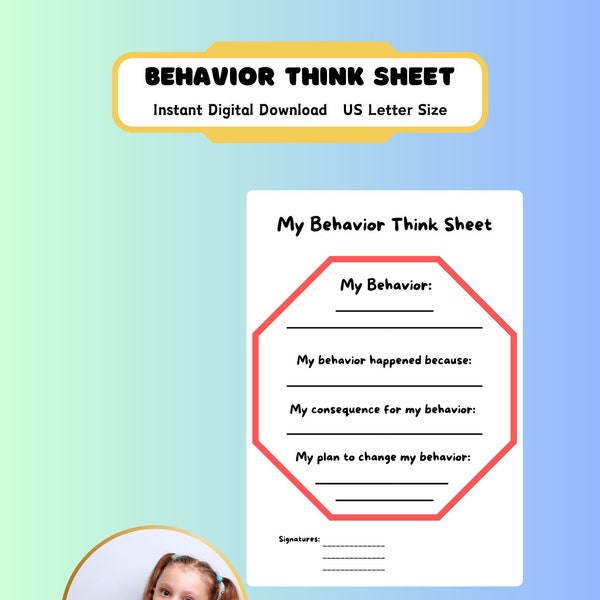 Behavior Think Sheet Printable Worksheet for Behavior Reflection & Impulse Control